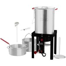 30 Qt Turkey Fryer with Basket & 10QT Fish Fryer Kit, 50,000 BTU Outdoor Prop...