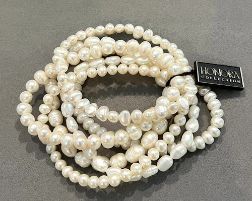 OFF WHITE HONORA Collection Panna Bianco 6 Bracciali Elasticizzati Acqua Dolce Perla Nuovi con Etichetta