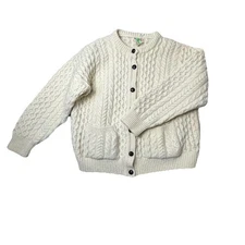 Vintage Mens 48 White Aran Wool Cable Knit Handloomed Connemara Ireland Sweater