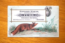 1877 Prang Trade Card Edward Kakas Boston Fur Dealer Fox Squirrel Ephemera