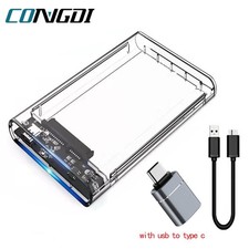 USB 3.0 SATA 2.5" External HDD SSD Hard Drive Enclosure Clear Disk Case & Cable
