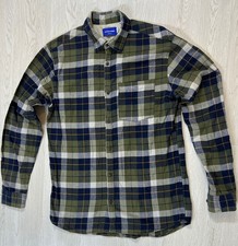 Jack Jones Men's M Flannel Shirt Green Blue Plaid Check Button Down LS Soft