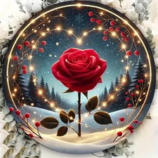 2D Flat, 1pc Winter Rose Foil Sculpture Art - 7, 87 Inch Aluminum Round Wall Dec
