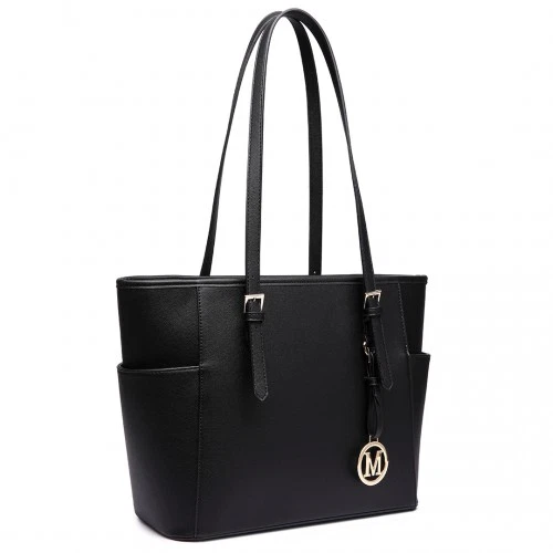 Black Women DESIGNER PU Leather Handbag Shoulder Tote Bag Adjustable Handle