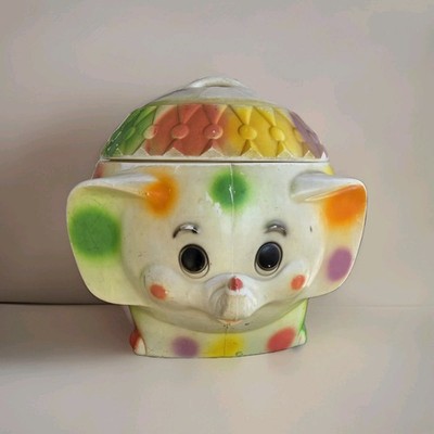 Vintage Edward Mobley Circus Elephant Blow Mold Toy Box Chest Polka Dot Plastic