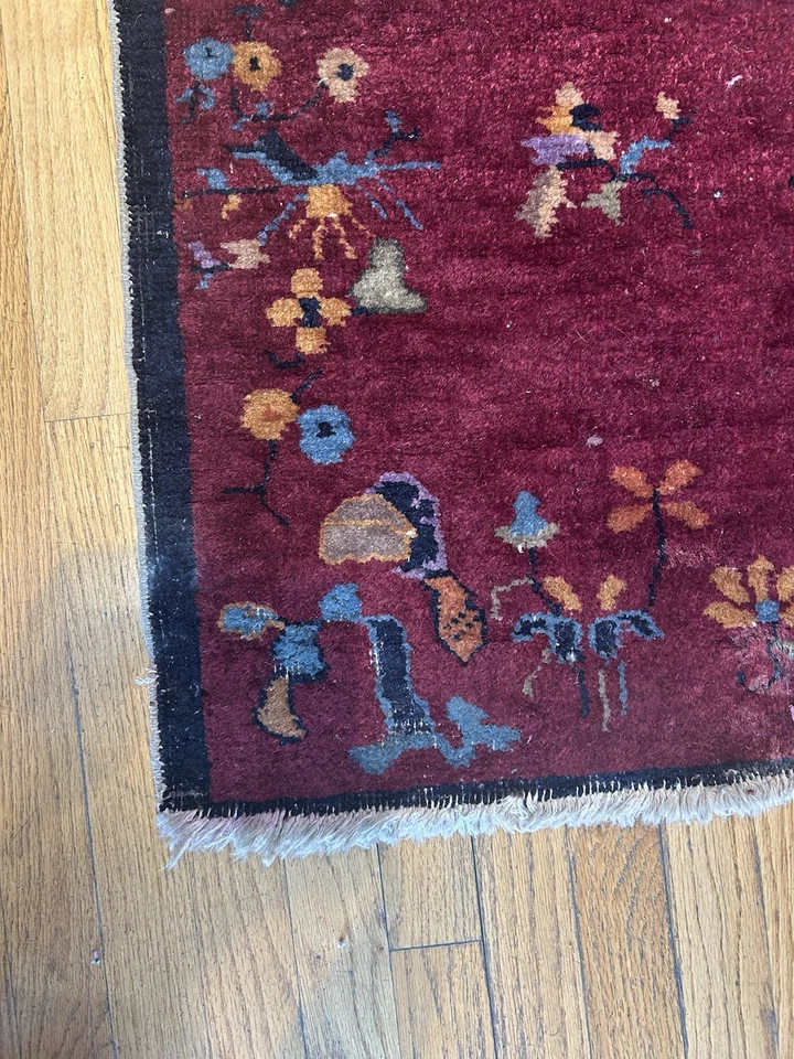 Alfombra China Antigua Art Deco 2’5 x 4’8 Hecha a Mano Colores Raros Alfombra Foto 2 de 4