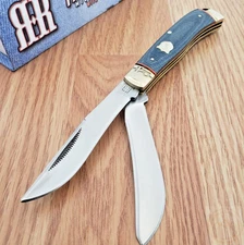 Rough Ryder Trapper Pocket Knife Stainless Steel Blades Denim Micarta Handle
