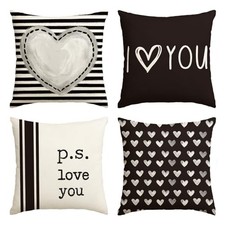 Valentine's Day I Love You Throw Pillow Covers, 18 18" x 18" Pack of 4 Black