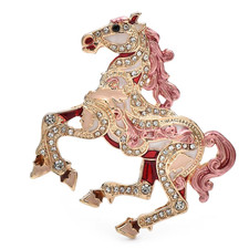 Luxury Crystal Rhinestone Horse Brooch Animal Gold Pin Spring Summer JewelryGift
