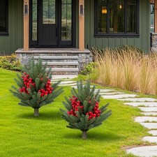 2 Pack 21.6'' Artificial Topiary Trees Bushes UV Resistant with Ground Spike