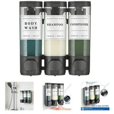 Shower Soap Dispenser Wall Mounted No Drill 2 Chamber 300ml Black Bathroom Hotel
