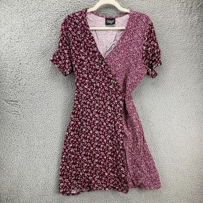 Floral Wrap Dress 14 Red Short Sleeve Knee Length Tomato Girl 90s Y2K Spring