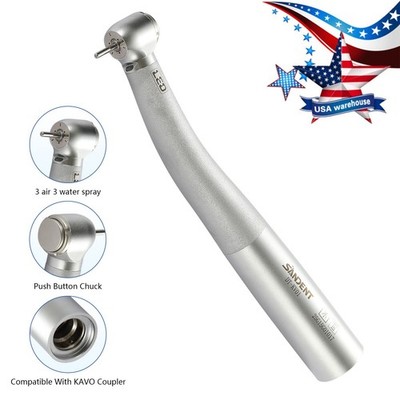 SANDENT Dental Turbine LED Fiber Optic Handpiece for kav coupler 3 Water spray