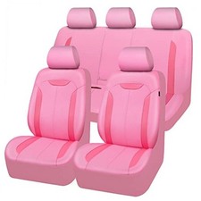 CAR PASS Pink Leather Car Seat Covers Full Set, Universal Fit Full Set All Pink