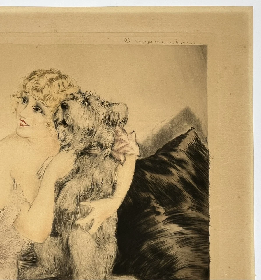 Gravure Art Déco Louis Icart Accord Parfait Femme Chiens Scottish Terrier 1932 - Photo 4/4
