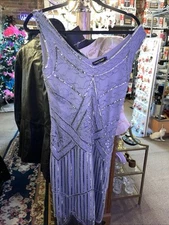 Babeyond Flasher Gray Sheet Sequined Tassel Hem Sleeveless Dress Sz Med Preown