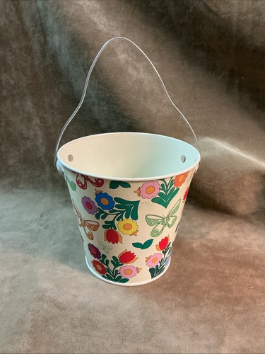 butterflies flowers design small metal flower pot bucket Pail W/ BaleHandle