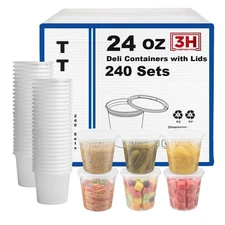 3H 24 oz Food Storage Containers with Lids (240 Set) Deli Containers with lids