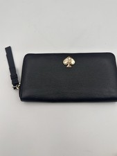 Kate Spade Black Pebble Leather Zip Around Accordion Wallet Wristlet Clutch EUC