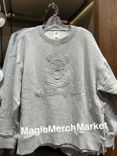 Disney Parks 2026 Winnie The Pooh Gray Embossed Pullover Sweatshirt Size M NWT