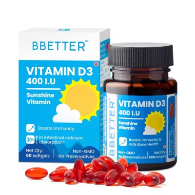 BBETTER Vitamin D3 Supplement for Immunity 60 softgels Free Shipping World Wide