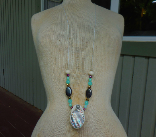 Abalone Shell Antler Stash Box Adjustable Necklace Hematite Stone Beads Pearls - Picture 2 of 12