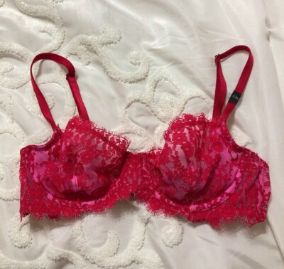 VS Victoria Secret Very Sexy Unlined All Lace Demi Underwire Bra Red Pink 32B