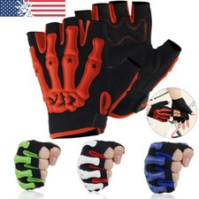 Biker Skeleton Bone Gloves Racing Cycling Motorcycle Mechanics Goth Half Finger