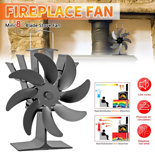 Heat Powered 8Blade Stove Fan Wood Log Burner Top Fire Burning Fan Eco