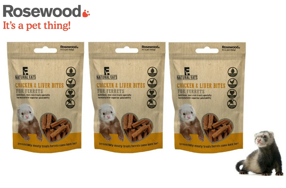 ROSEWOOD 3 X 50G NATURAL EATS CHICKEN & LIVER FERRET BITES REAL MEAT TREATS 60460