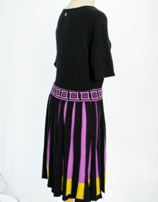 Versace Collection Black & Purple Knit Dress with Pleated Detail