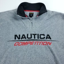 LARGE 90s Nautica Competition SpellOut Gray 1/4 Zip Fleece Pullover