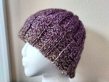 Hand knitted warm and cozy gradient wool/mohair beanie/hat, purple/lavender