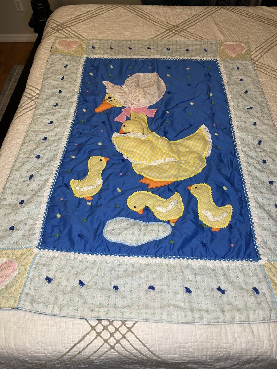 Vtg Handmade Baby Crib Mother Goose Blanket Quilt Removable