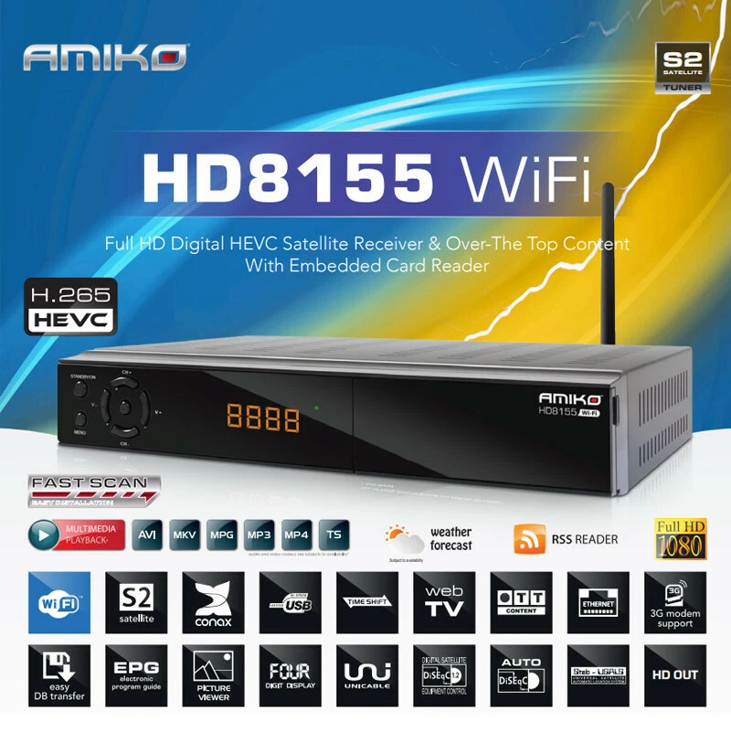 AMIKO 8165 Wifi Wlan Sat Receiver mit Hdmi und Scart Kartenleser ASTRA 19.2 - Bild 3 von 3