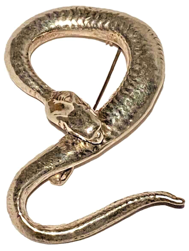 VINTAGE STERLING SILVER SNAKE FIGURE PORTRAIT ARTISAN BROOCH PIN