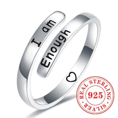 Real Silver Ring S925 Ring I Am Enough Engrave Women Gift Box