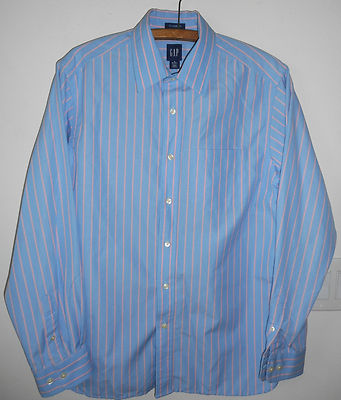 Gap Classic Fit Light Blue Striped Long Sleeve Dress Shirt size Med 15-15-1/2