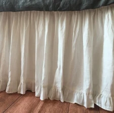 3 Side White Solid Bottom Ruffle Gathered Bed Skirt - 700 TC Cotton Split Corner