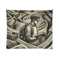 King Size Comforter Retro Lost in Literature Bookworm Student Library Book Lover