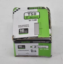 Meite Galvanized Finished Straight Glue Collated Nails 16 Gauge 2500 Pack 2"