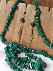 Vtg Malachite Southwestern Nugget Chip Strand Necklace+Earrings Sterling Feather — photo 4