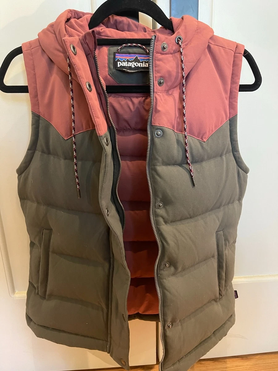 Women's PATAGONIA Goose Down Bivy Hooded Sweater Vest Jacket XS/ Gray/Pink