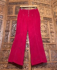 Vintage 60 s Mod Red Velvet Flare Pants Bell Bottoms Vtg