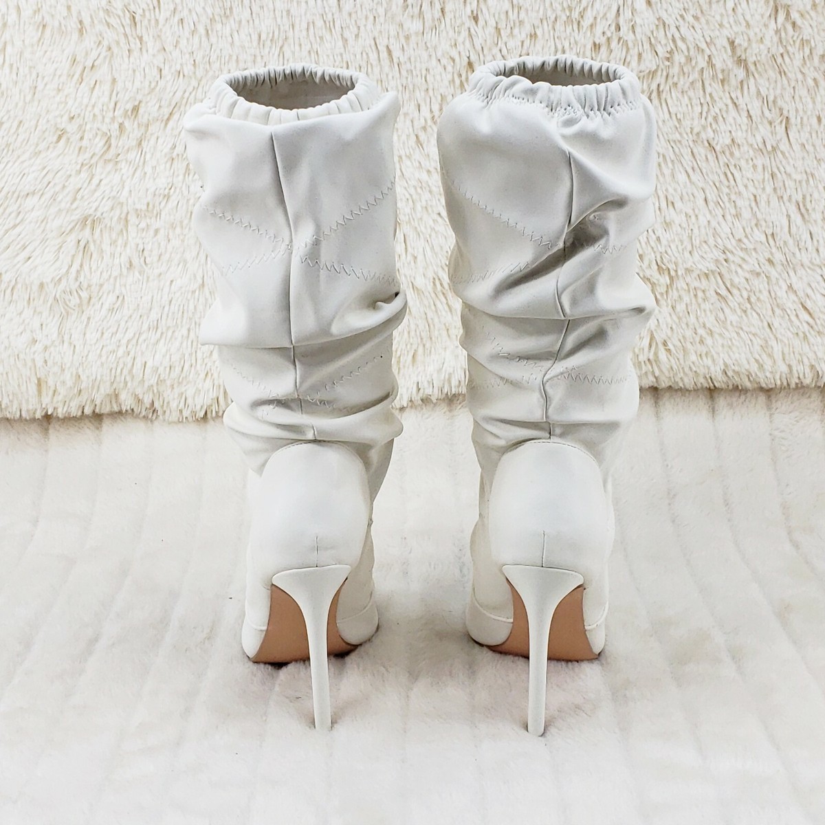 Victoria Bone White Square toe Mid Calf Adjustable Slouch