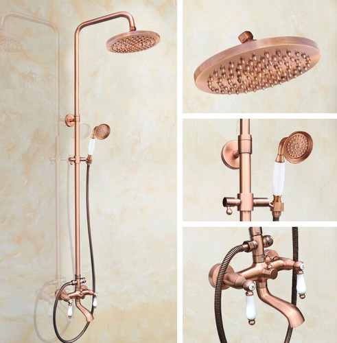 Bathroom Antique Red Copper Wall Mount Rain Shower Faucet Tub Mixer Tap arg576 - Picture 1 of 7