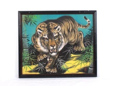 Vintage Chinese Watercolor Painting Tiger On Silk Signed Chop Marks