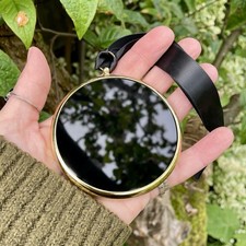 Scrying Mirror Vintage Round Brass Frame Occult Black Glass Witch