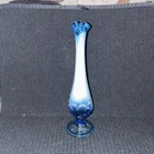 Vintage Fenton Blue And Opalescent Lily Swung Vase