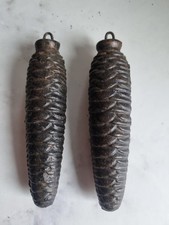 2 X VINTAGE CUCKOO CLOCK CONE WEIGHTS CAST 13cm  421 / 444 Grams